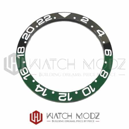 Sloped Ceramic Bezel Insert: Green/Black GMT Style White Numbers