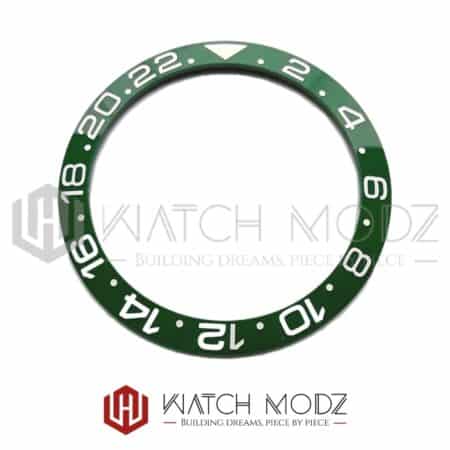 Sloped Ceramic Bezel Insert: Green GMT Style White Numbers