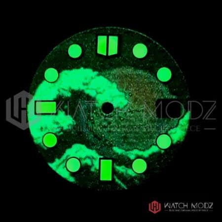 28.5mm Full lume sunset wave dial for nh35 movements lume shot