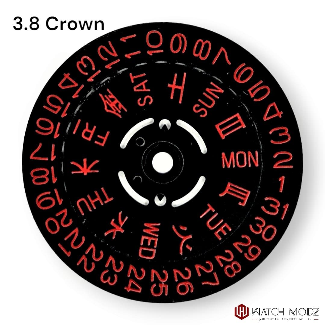 NH36 Day and Date Wheels: Red 3.8 Crown